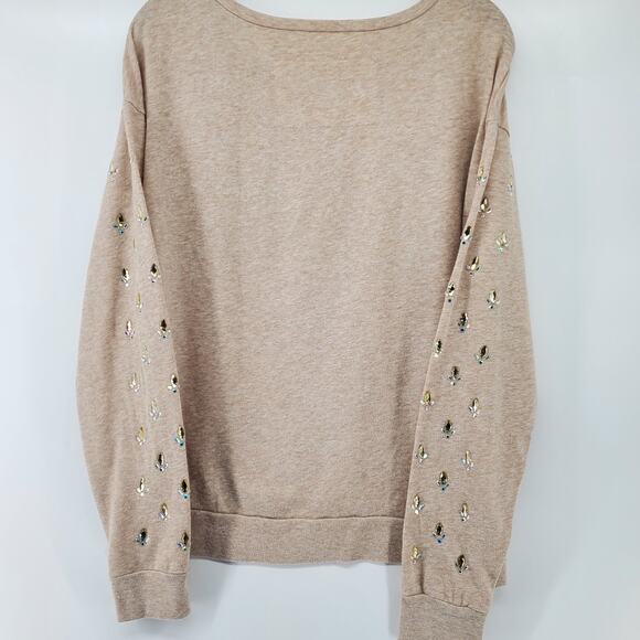 VS Pink Y2K Athletic Oversized Logo Jeweled Long Sleeve Sweatshirt Oatmeal Tan S - Picture 7 of 9